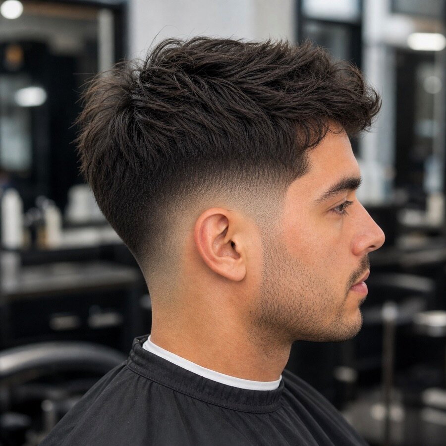Generated haircut reference image for Mid Taper Fade for Curly Hair.
